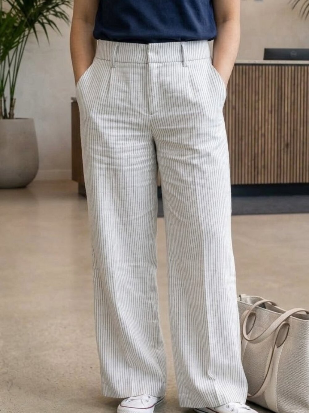 pinstripe wide leg lightweight dress pants office business casual | size PXS